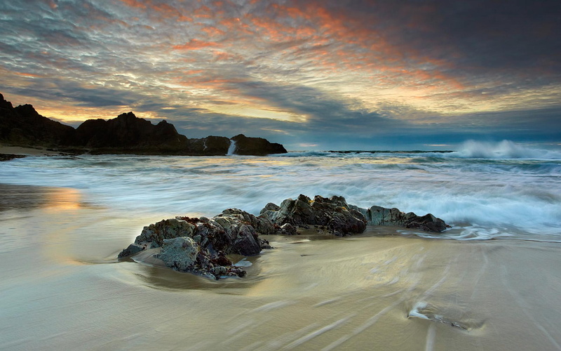 scenery, ocean, coastline, rocks, sand, 1080P, coast, skies, 3d and abstract, majestic, water, lovely, nature, beach