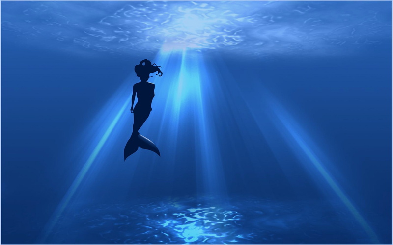 abstract, mermaid, blue, fish, majestic, underwater, silhouette, ocean, 2K