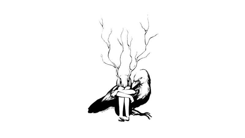 illustration, fantasy art, branch, creativity, black, copy space, no people, bare tree, tree, cut out, indoors, still life, nature, bird, 1080P, studio shot