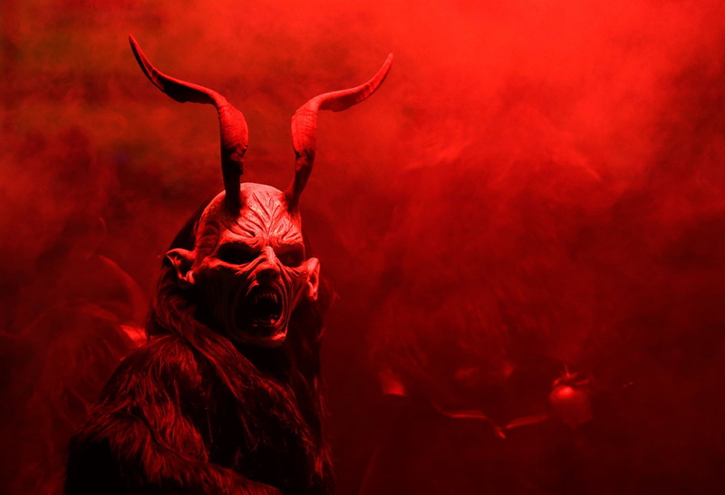 horned, animal body part, Evil, one animal, portrait, deer, front view, mammal, horror, christmas, red background, red, Storyr, Dark, demon, monster, people