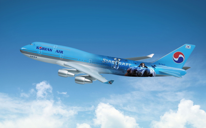 does, flight., passenger, airlines, the plane, international, Boeing, Korean Air, flight, Korean, 2K, StarCraft II, the sky, airbrushing, the airline