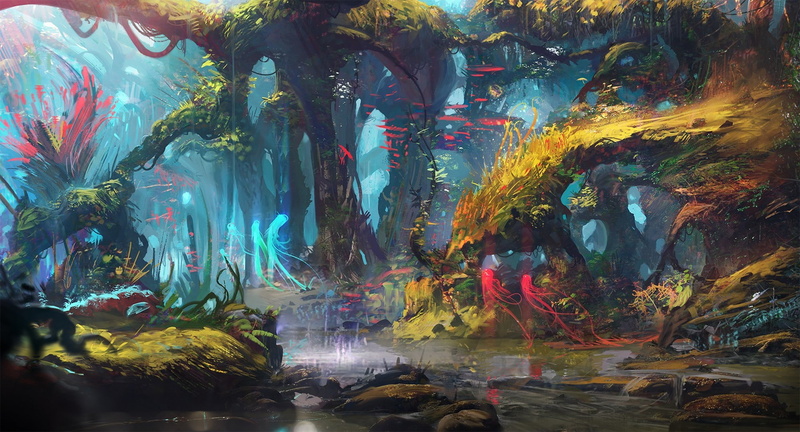 1080P, Exphrasis, fantasy Art, digital art, forest, lake, drawing, Trees