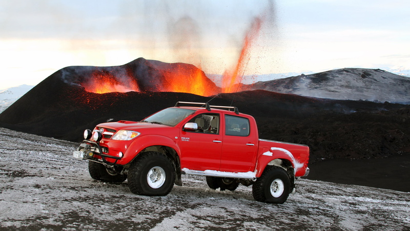 1080P, eruption, hd, road, lava, hilux, off, volcano, truck, cars, toyota