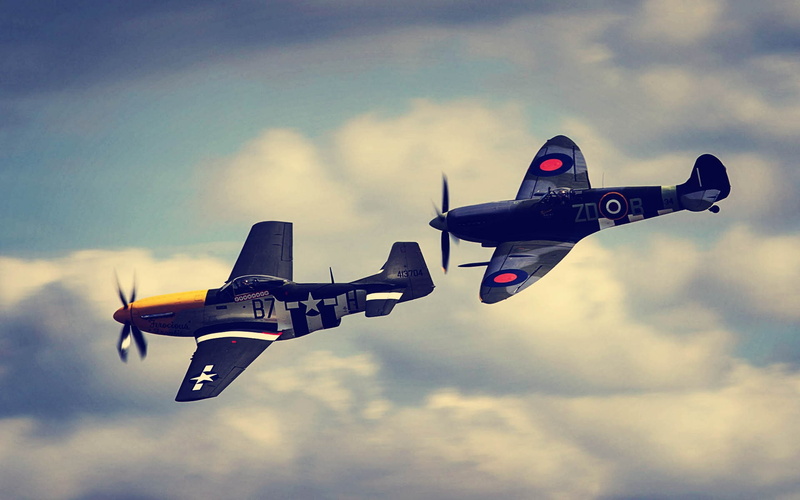aerospace industry, military airplane, transportation, clouds, on the move, fighter plane, North American P-51 Mustang, air vehicle, motion, flying, sky