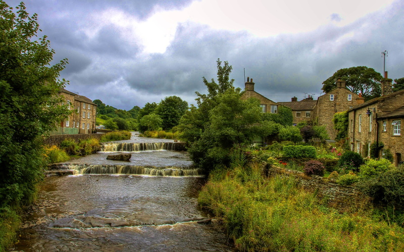 Town, Yorkshire, England, North, River, 2K, Trees