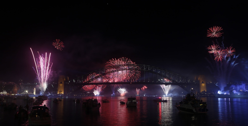 outdoors, firework display, travel destinations, city, event, water, boat, Sydney, night, celebration, firework, 2K, illuminated, exploding, architecture