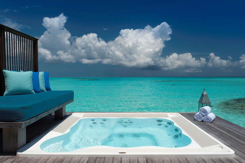 ocean, shades, jacuzzi, relax, pillo, deck, lanterm, paradise, water, beach, beautiful, clouds, blue, towels, 1080P