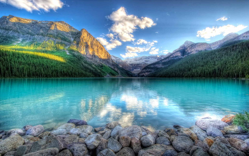 desktop, turquoise, canada, peaks, village, water, park, hd, louise, 1080P, lake, banff, mountains, national, rocky, stones