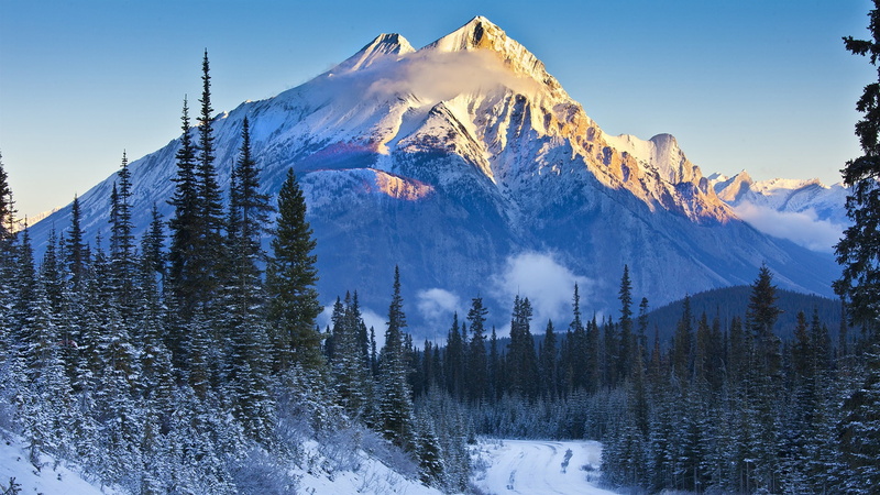 Snow, Park, Road, National, Canada, Banff, Trees, alps, mountain, Alberta, 1080P, Mountains