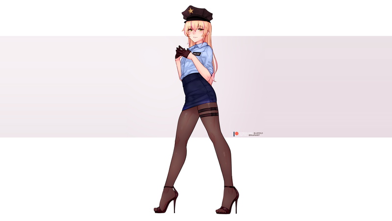 anime boys, gloves, bluefield, pantyhose, original characters, blushing, yellow eyes, 4K, short skirt, thigh strap, black high-heels, blonde, traps, femboy