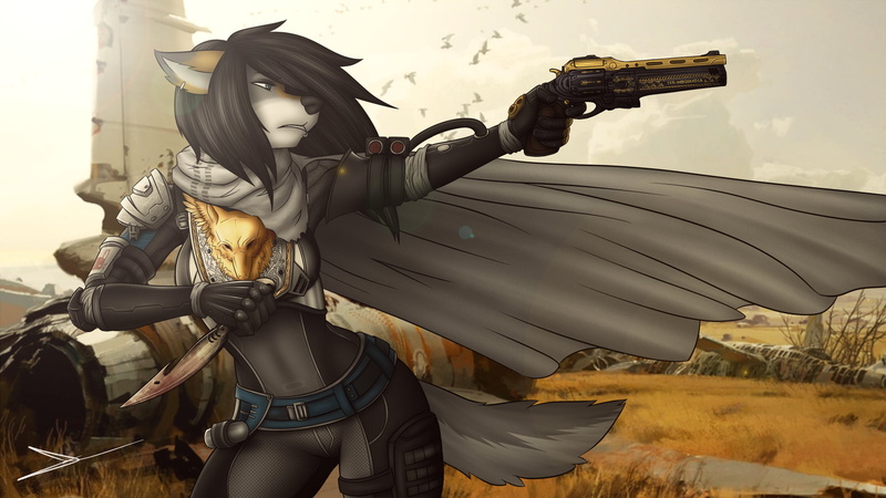 real people, holding, women, outdoors, lifestyles, representation, gray, Destiny (video game), fox, clothing, Anthro, digital, fantasy weapon
