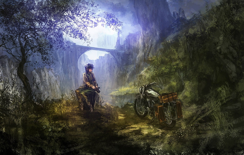 land, riding, transportation, forest, Kinos Journey, leisure activity, bridge, Kino no Tabi, bicycle, ride, anime girls, mode of transportation, lifestyles