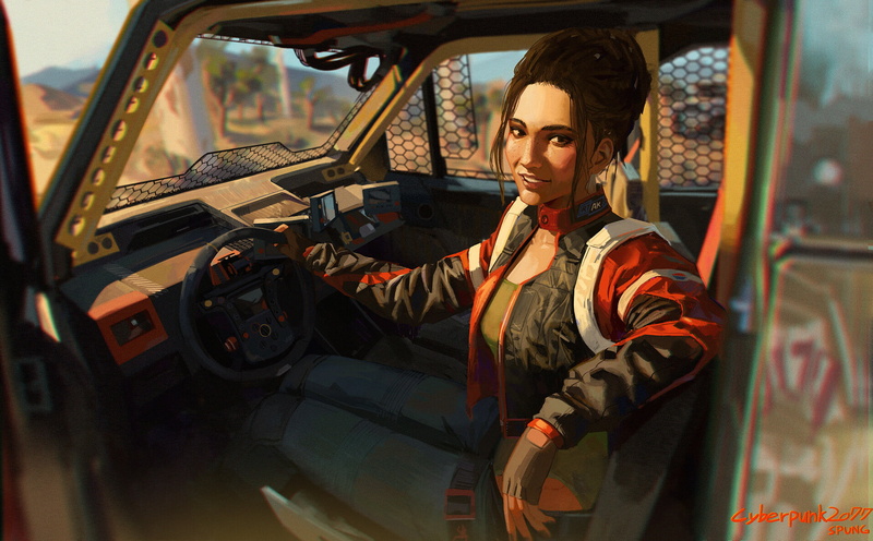 brunette, 720P, Panam Palmer, digital art, video game girls, fan art, artwork, ArtStation, cyberpunk, Cyberpunk 2077, women, looking at the side, open jacket