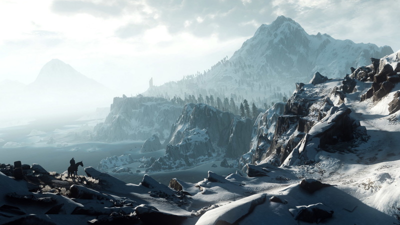 The Witcher 3: Wild Hunt, The Witcher, screen shot, Ard Skellige, CD Projekt RED, landscape, 1080P, White Mountains, Skellige, white hair, snow, Geralt of Rivia