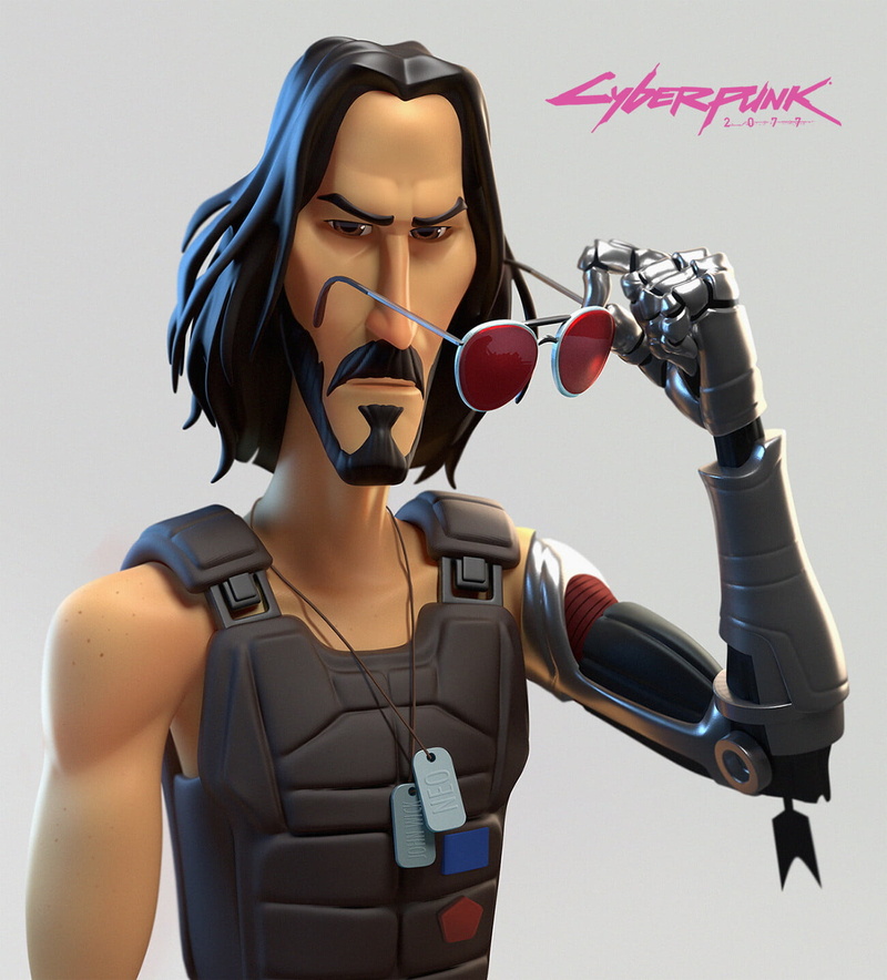 PC gaming, Cyberpunk 2077, digital art, video game man, Johnny Silverhand, Keanu Reeves, Gabriel Soares, video games, 720P, simple background, artwork