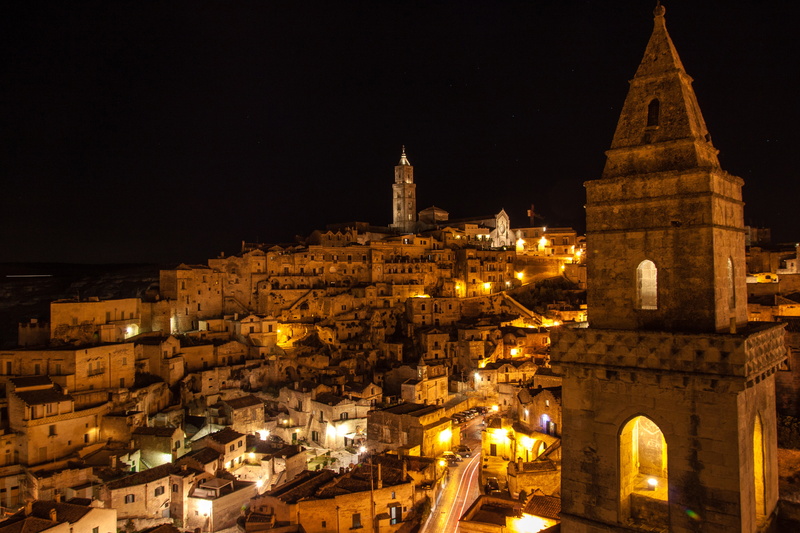 lights, 4K, home, the sky, Matera, Italy, the view from the top, night, stars