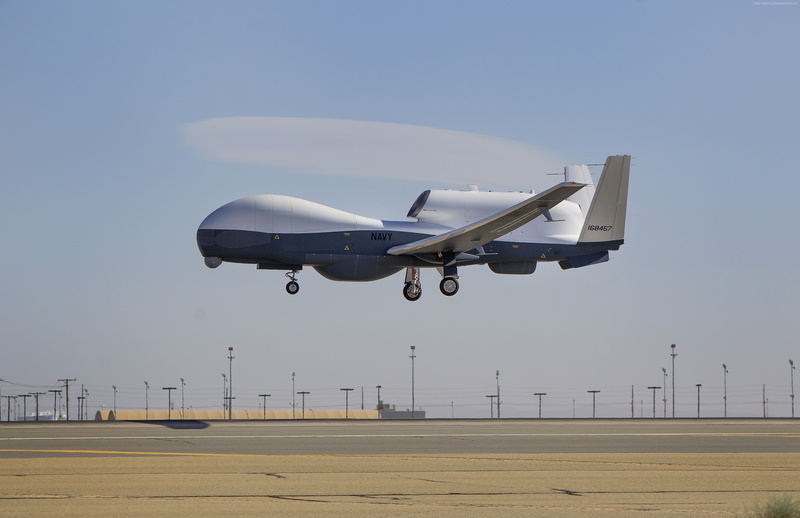 Surveillance UAV, USA Army, drone, 4K, landing, MQ-4C, MQ-4C Triton