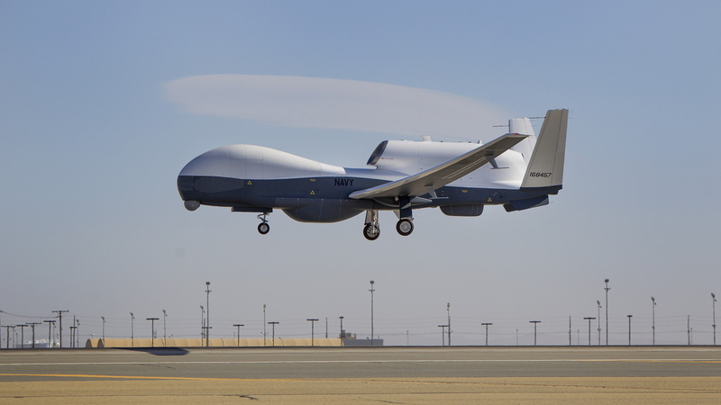 Surveillance UAV, landing, airplane, drone, white, MQ-4C, 4K, black, MQ-4C Triton, USA Army