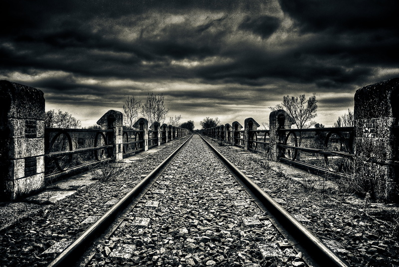 Black and White, way, noir et blanc, 2K, photo, transportation, destination, railroad Track, flickr, award, Photos, train, railway, sky, clouds, pentax