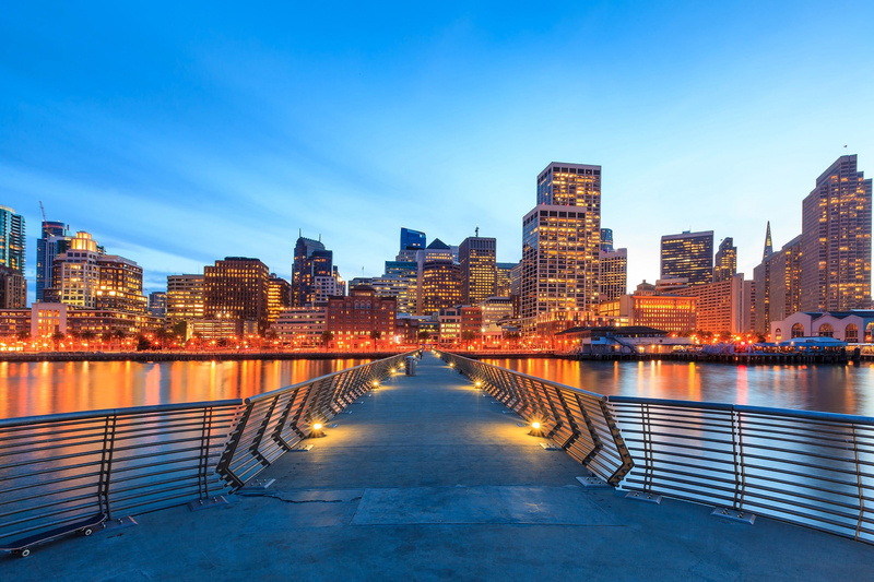 modern, water, sky, reflection, financial district, skyscraper, building exterior, cityscape, architecture, landscape, 2K, dusk, building, San Francisco