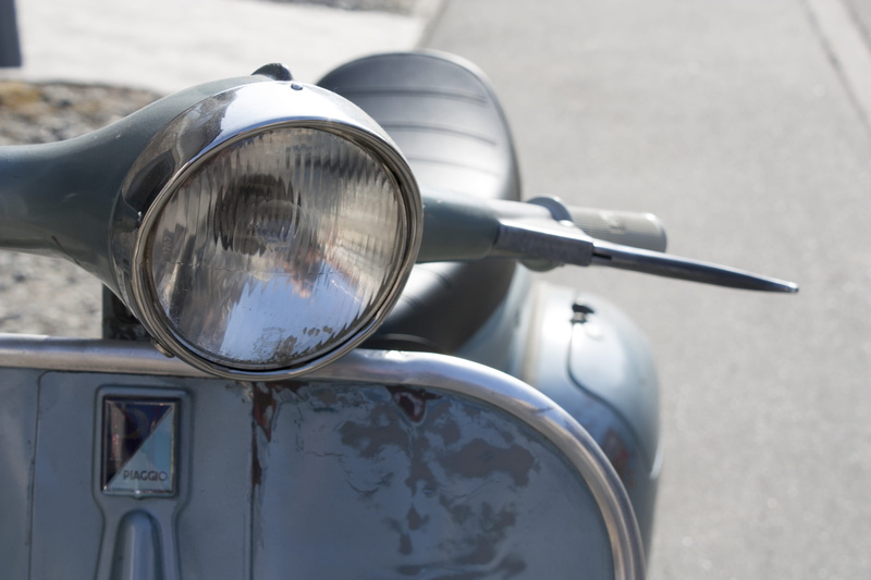 land vehicle, vespa, mode of transportation, stationary, no people, 4K, headlight, motor vehicle, motor scooter, focus on foreground, lighting equipment