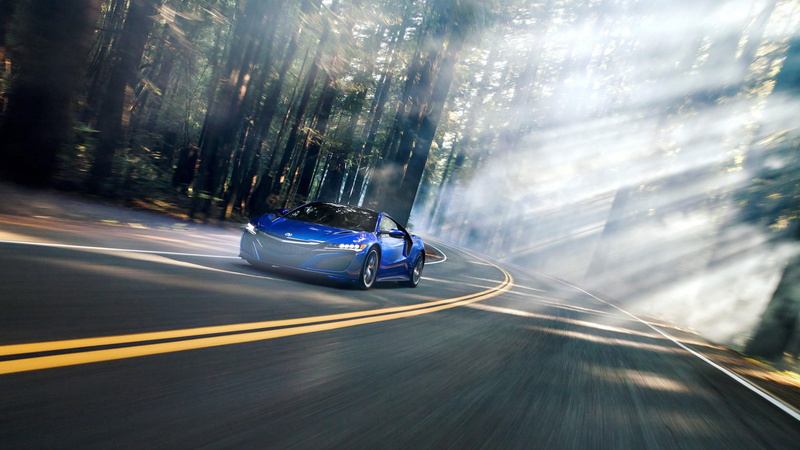 acura nsx, asphalt, speed, outdoors, travel, motor vehicle, car, acura, nature, transportation, road, long exposure, city, road marking, tree, illuminated