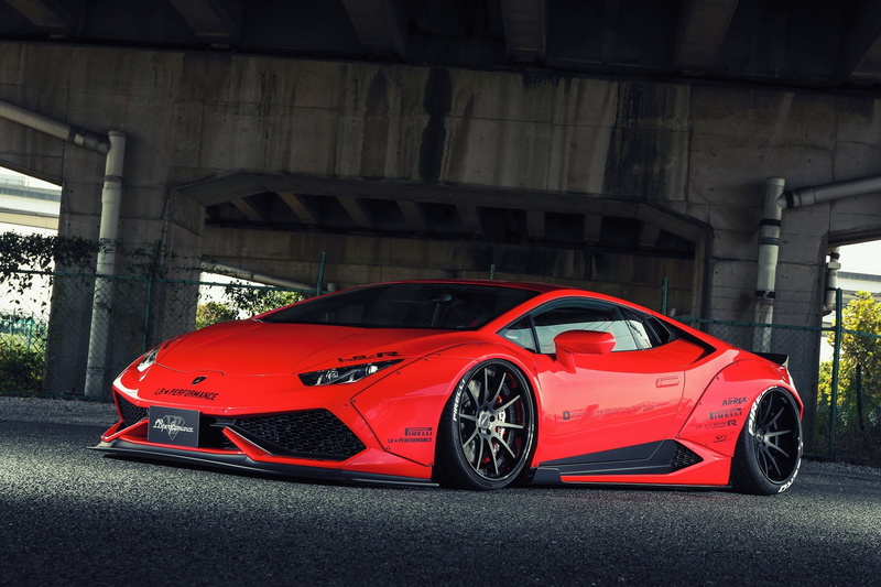 red, liberty walk lb performance lamborghini lamborghini huracan lp 610 4 widebody car, car, day, ruined, 1080P, bridge - man made structure, sports car