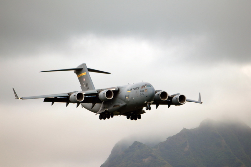 flying, motion, air vehicle, cloud - sky, no people, airplane, mid-air, military, mode of transportation, plane, warplanes, Boeing C-17 Globemaster III