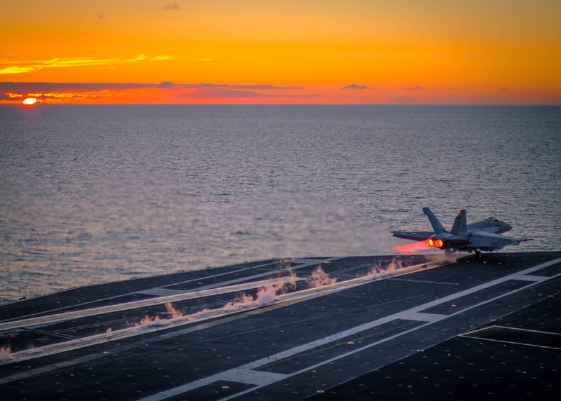 seascape, horizon, ocean, horizon over water, f-18, sky, beauty in nature, aircraft carrier, aviation, maritime, flight, touch and go, launch, near, sea