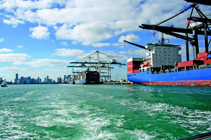 container Ship, miami port, container, mode of Transport, transportation, ship, sky, nautical Vessel, coastline, outdoors, water, shipping, freight Transportation