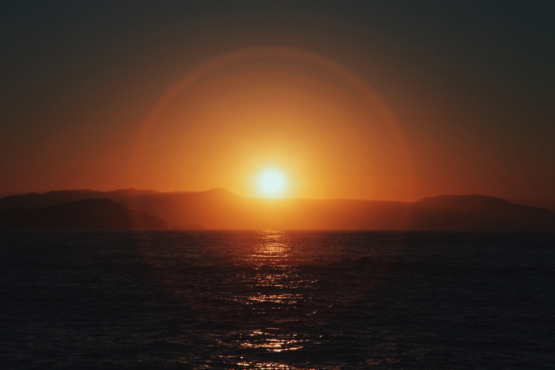 no people, sun, tranquil scene, chania, world, orange color, nature, non-urban scene, greece, 5K, mountain, evening, scenics - nature, sea, waterfront