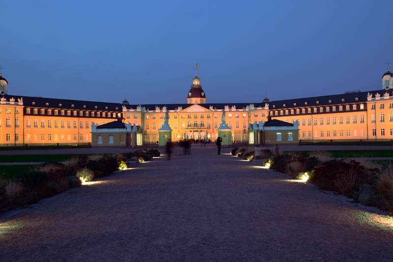 castle, outdoors, direction, blue hour, 5K, architecture, abendstimmung, city, travel destinations, clear sky, karlsruhe, history, tourism, nature, building exterior