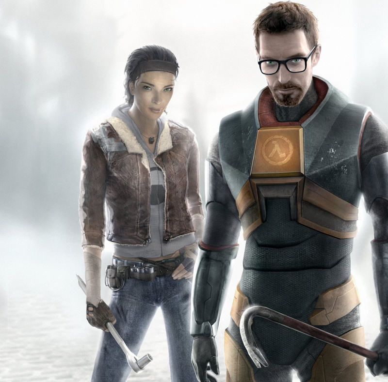 people, young adult, poster, males, Games, young men, alyx, 1080P, Half Life, three quarter length, looking, togetherness, Gordon, digital composite, portrait