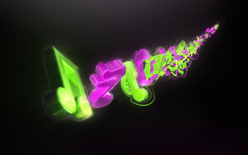1080P, green, music, musical, life, 3d and abstract, notes, purple