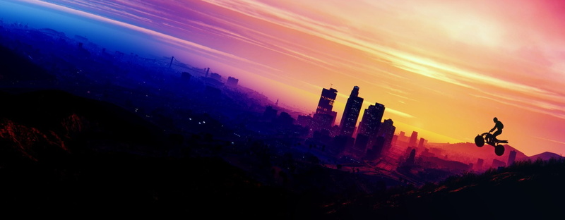 Bike, Grand Theft Auto V, Los Santos, Skyscraper, Biker, Sky, 1080P, Grand Theft Auto, City