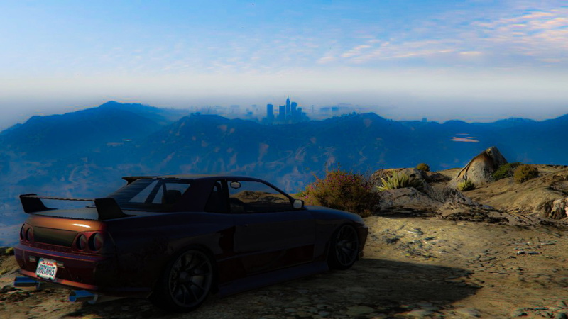 Mount Chiliad, gtr r32, sunset, GTA Online, 1080P, Los Santos