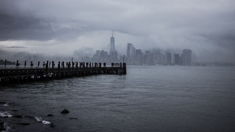 urban skyline, clouds, cityscape, coastline, sky, building, dom Tower, outdoors, modern, weather, water, USA, famous Place, cloudscape, sea, storm, cloud - Sky