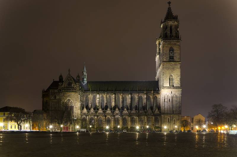 history, gothic, kaiser otto, clock tower, architecture, 4K, building exterior, sky, outdoors, magdeburg, water, nature, steeple, illuminated, dom, reflection