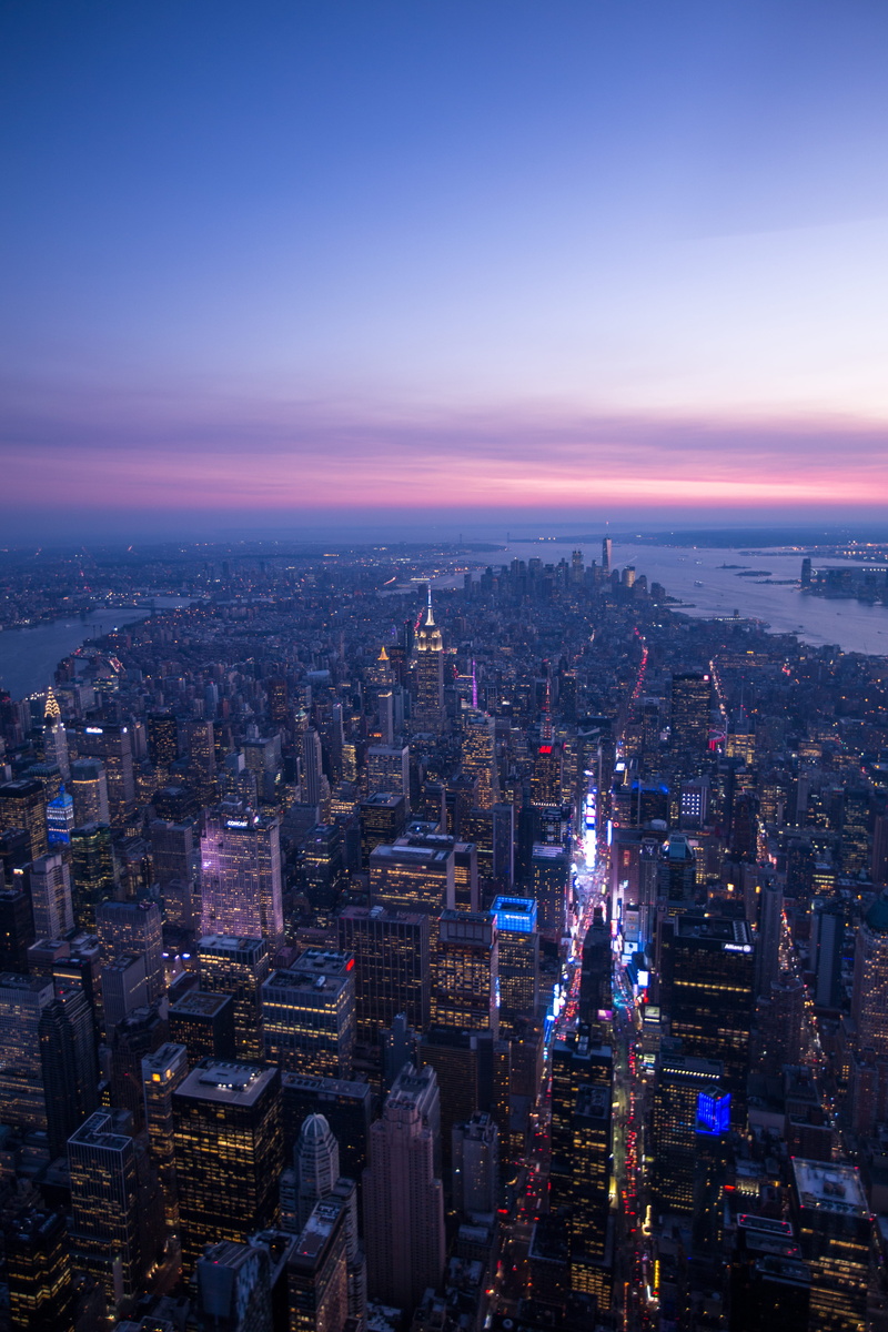 nature, nighttime, photography, modern, crowded, aerial, outdoors, empire state building, residential district, the big apple, sky, uptown, buildings, purple sky