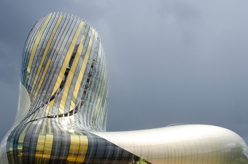 design, low angle view, city, cité du vin, building, ligne, travel destinations, sky, graphisme, outdoors, day, france, travel, illuminated, architecture