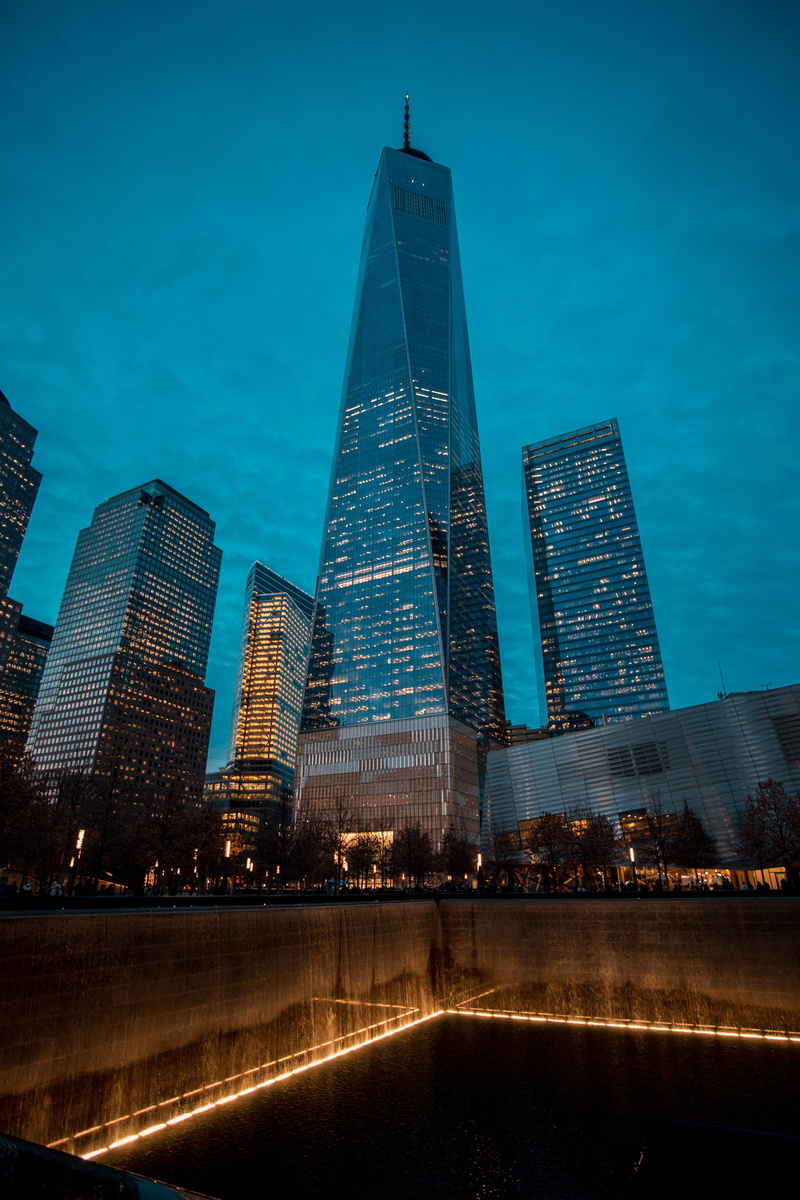 nature, financial district, urban, one world trade, office building exterior, night, lights, dusk, travel destinations, nyc, spire, no people, modern, architecture