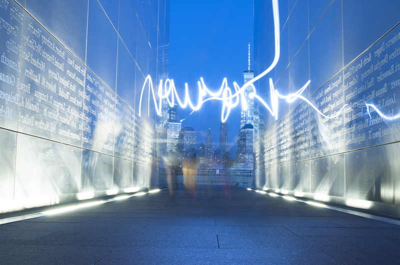 architecture, light trail, painting, direction, blue, light, office building exterior, 4K, blurred motion, digital composite, urban, sky, graffiti, wtc