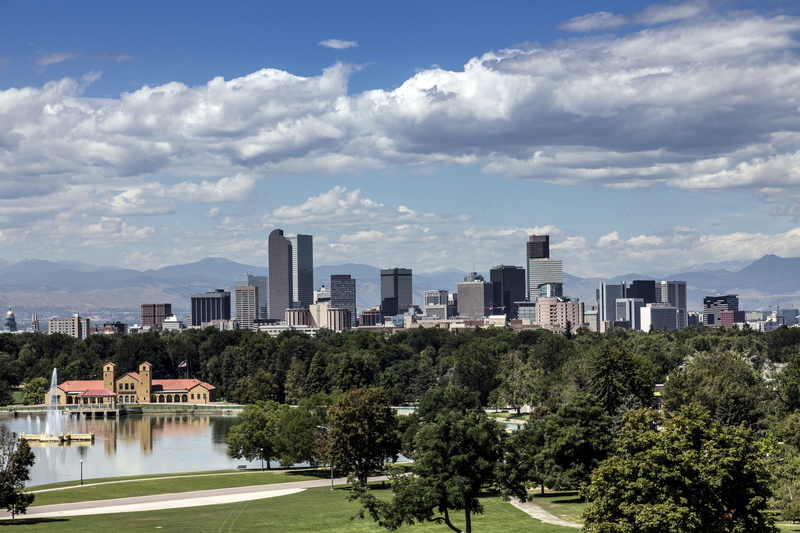 clouds, view, mile high, skyscraper, city, tree, denver, landscape, cityscape, skyline, office building exterior, office, day, colorado, urban, plant, panorama