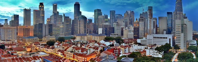 illustration, Skyline, buildings, Sunset, Landscape, 4K, Skyscrapers, rise, high, Singapore