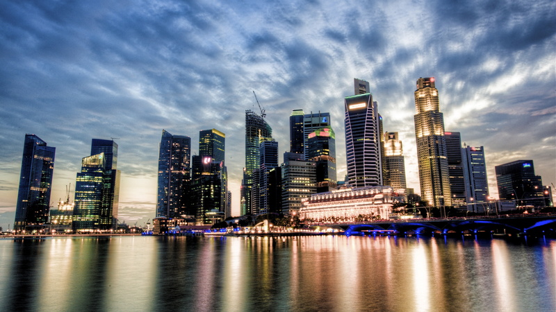 Singapore, Sunset, View, City, 4K, River, Clouds, Skyscrapers, Water, Reflection