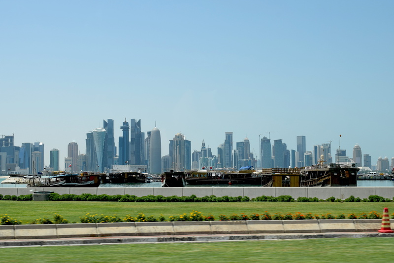 water, skyscraper, travel, nature, cityscape, middle, urban skyline, modern, sky, arabian, river, skyline, building exterior, skyscrapers, arab, outdoors
