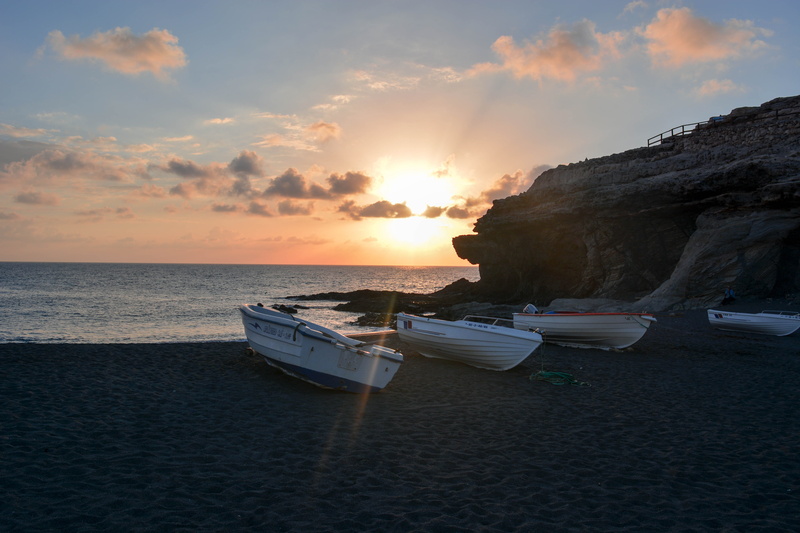 rowboat, outdoors, land, sky, sunset, horizon over water, boat, transportation, fuertaventura, ocean, horizon, moored, fuerteventura, nautical vessel, cloud - sky