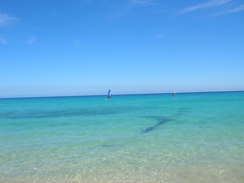 blue, holiday, fuerteventura, non-urban scene, scenics - nature, sea, tranquil scene, wind surfing, spain, 2K, day, clear sky, turquoise colored, tranquility