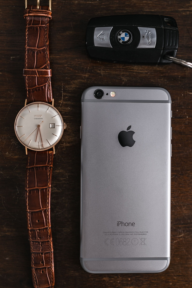 Vintage, tissot, table, communication, telephone, indoors, watch, time, clock face, manly, hipster, brown, leather, equipment, smart Phone, directly above