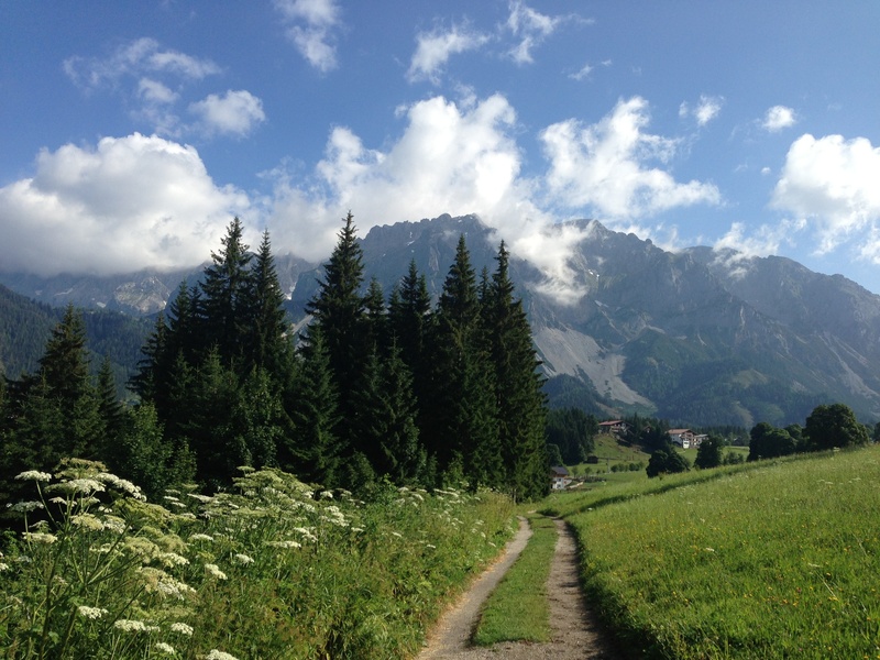 outdoors, landscape, 2K, sky, green color, direction, mountain, mountain range, environment, growth, tranquility, ramsau, day, land, trees, the way forward